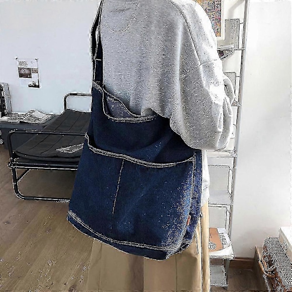 Naisten denim-kangaskassi, säädettävä olkahihna ja sivutasku
