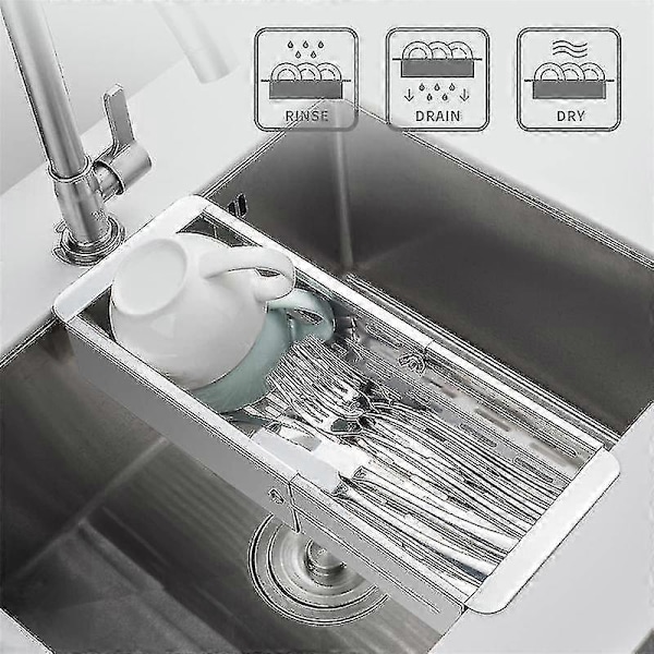 Over The Sink Dørslag Silkurv Rustfritt Stål - Vask Grønnsaker og Frukt, Drener Kokt Pa-jie
