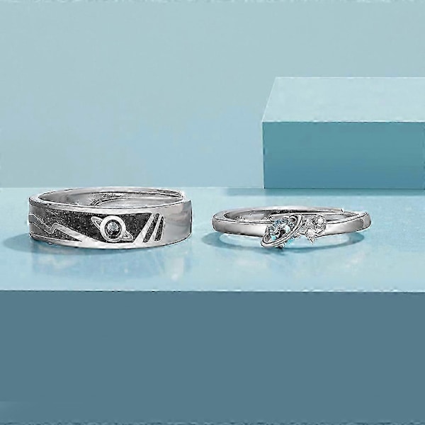 2 stk Trendy Saturn Planet og Stjerne Ring Univers 925 Sterling Sølv Elsker