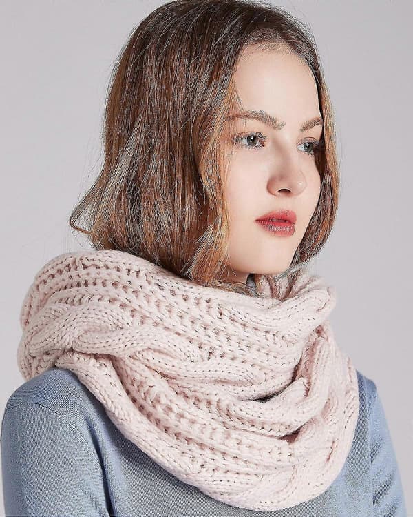 Dame Tyk Ribstrikket Vinter Infinity Circle Loop Halstørklæde Premium Twist Light Pink