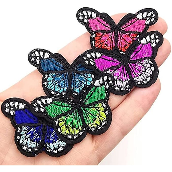 24 stk. Butterfly Strygemærker, Butterfly Broderi Applikation, DIY Dyrebroderimønster, Pigekjole Jeans Jakke Rygsæk