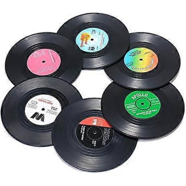 Platespillermatters for Drikke, Morsomme, Absorberende, Nyhet 6 Stykker Vinyl Disk Matbrikker, Effektiv Beskyttelse av Skrivebordet for å Forebygge