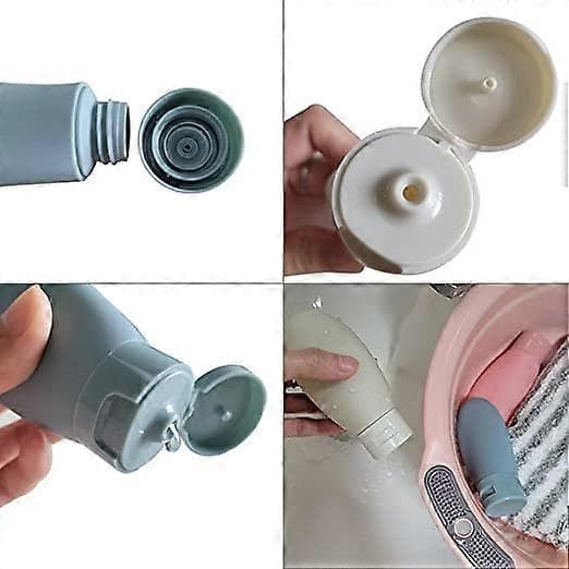 3 st Reseflaskor Set, 60ML Reseflaskor & Behållare, Små Mini Tomma Plast Klämflaskor med Förvaringsväska (Rosa, blå, vit)