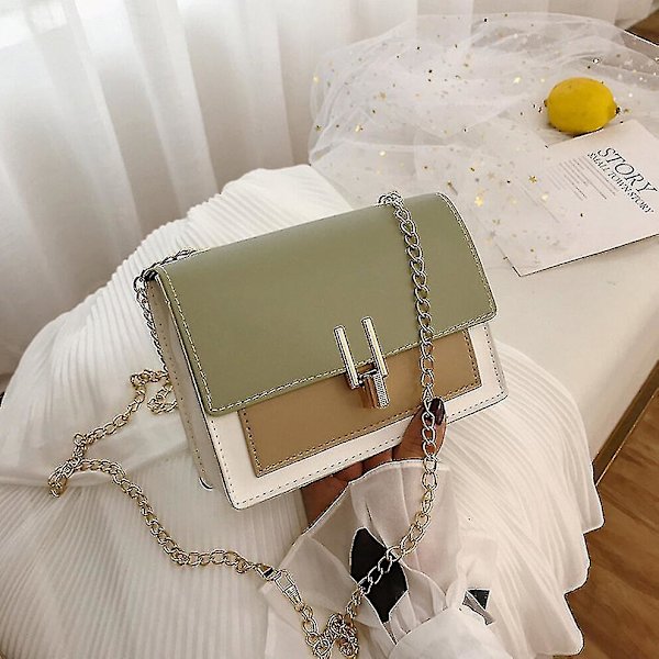Fash Simple S Square Bag Dam Er Handväska Pu Chain Mobil Ph Axelväska