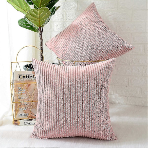 Kudde och Kuddfodral Set med 2 Fyrkantiga Dekorativa Kuddfodral Manchester Persikorosa Randiga Dekorationer för Soffa Säng Stol 45x45cm