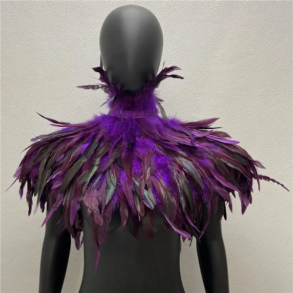 Axelkappa för kvinnor Kappa Festrock Fjäder Punk Gotisk Kappa Kvinna Balkläder Sjal Fjäder Halloween Kappor Jackor Purple One Size