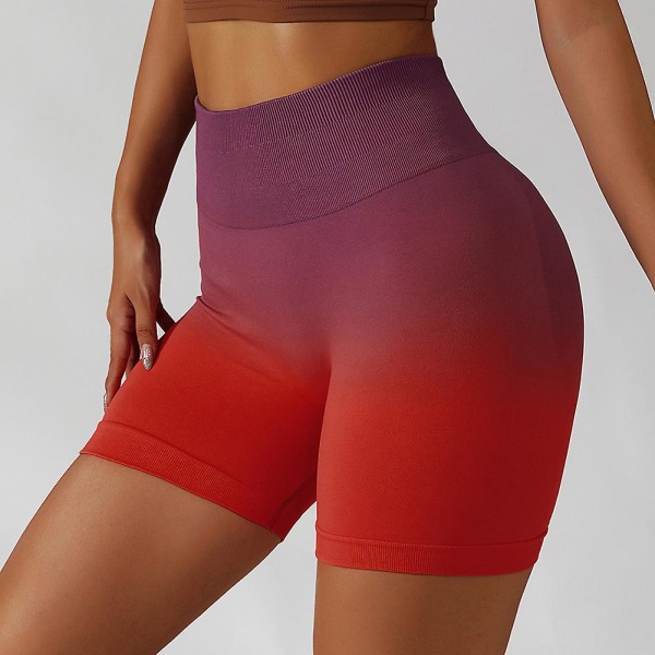 Gradient Seamless Gym Byxa Butt Lift Slim Fit Shorts Rose Yellow M