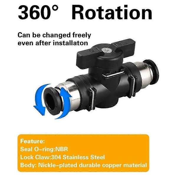 8mm Push Connect -venttiili palloventtiili 8mm Ilmavirran säätöventtiili Pikaliitinventtiili Putkiliittimet 3 kpl