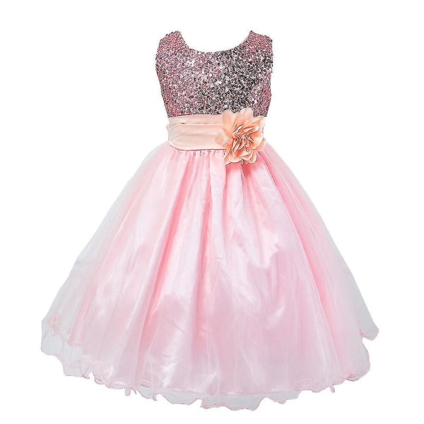 2-8 år gamla flickor paljett festklänning jumpsuit Pink 110cm