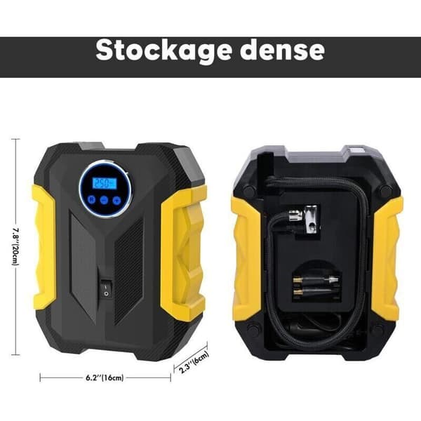 Bildäckspump. 12V Bärbar Luftkompressor. 150PSI Luftkompressor med Däcktrycksmätare och LED-ljus. Gul