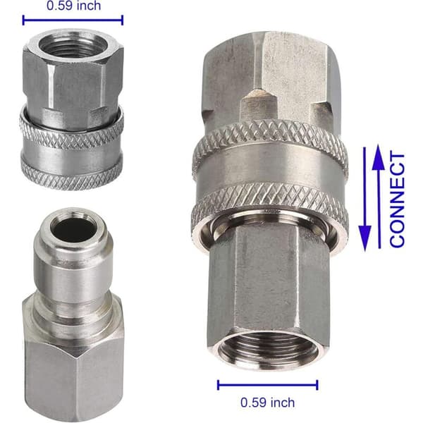 Højtryksrenser adaptersæt, 3/8-tommer lynkoblingssæt, hunfitting, rustfrit stål, 5000 PSI