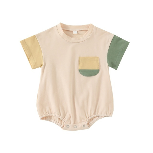 Nyfödd Jumpsuit Söt Patch Pocket Kortärmad Sommar Jumpsuit style 1 6-12Months