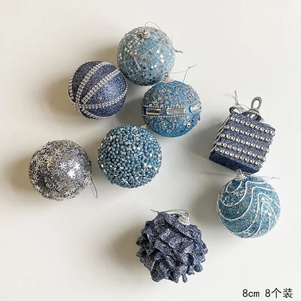 1Låda Julkulor Julgransprydnader Ball Xmas Hängande Trädhängen Hem Festdekor 2023 Nyårspresent Navidad Light blue 8PCS