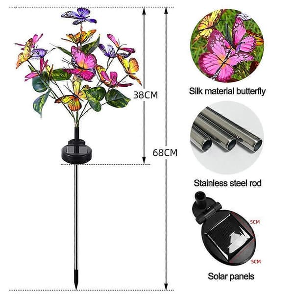 Solcelle Hagelys Utendørs Vanntett Dekorativ Solcellelys 2 Pakning Sommerfugl Solcelle Blomsterlys