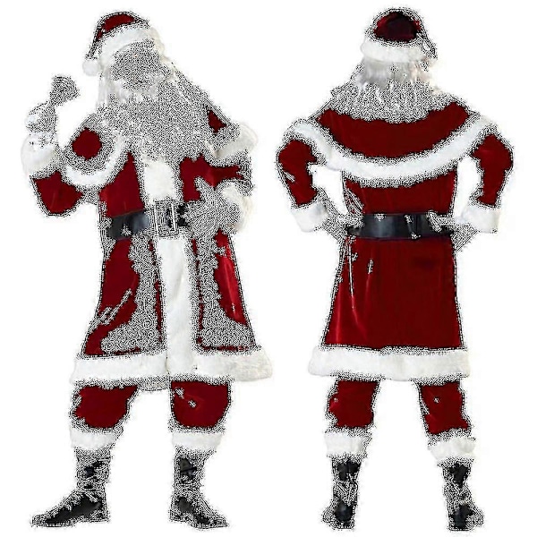 Tomtedräkt Vuxen Julkostym Röd Deluxe Sammet Fancy 8 delar Gift_y