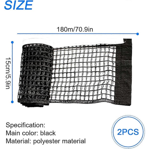 Ping Pong Net 2 stk. Foldbart Ping Pong Net 180 * 14cm Sort Bordtennisnet til Foldbart Bord Konkurrencetræning