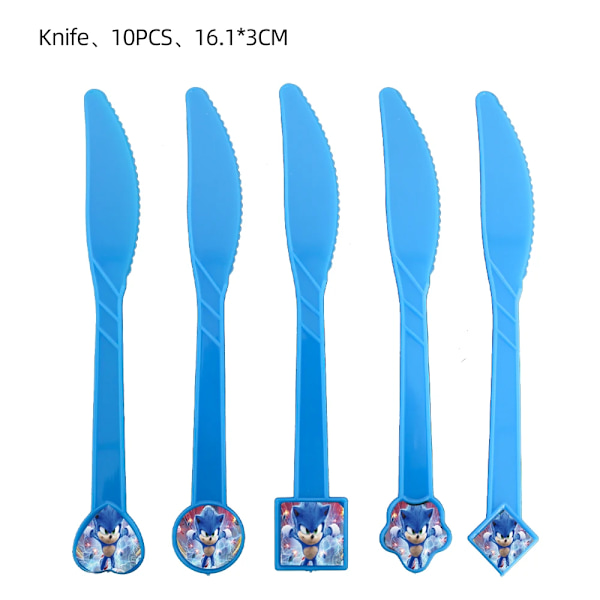 Ny tecknad Sonic Festtillbehör Pojkar Födelsedagsfest Engångsserviser Set Papperstallrik Kopp Servetter Baby Shower Dekorationer 10pcs Knife