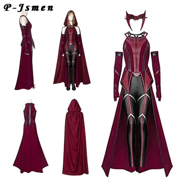 P-jsmen Kvinnlig Wanda Maximoff Cosplay Kostym Scarlet Witch Huvudbonad Kappa Och Byxor Full Set Outfit Halloween Tillbehör Rekvisita XS Wanda