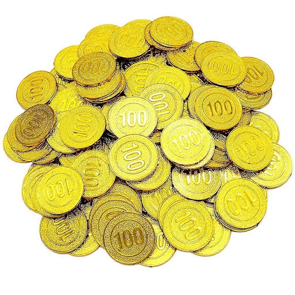 100 kpl/setti Muoviset kultakolikot Merirosvoaarre Hauska juhlakassilelu Leikkiraha
