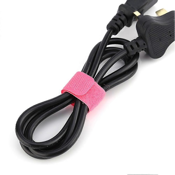 50 stk/lot Gjenbrukbar Kabelorganiserer Kabelholder Tape Bånd Ledningsstropper Rosa