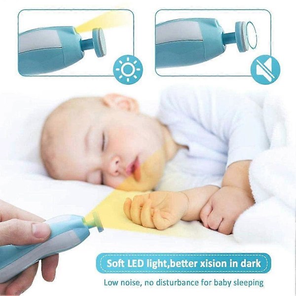 Elektrisk neglefil for baby, ingen skarpe klør som skader, 6 i 1 sikkerhetstrimmerklipper