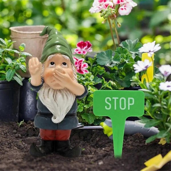 Gnomstatue i harpiks, utendørs hagenisser, plenpynt, hagekunst, hagedekorasjon for uteplass