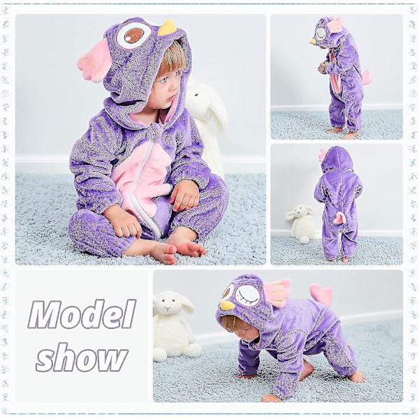 Unisex baby Vinter Höst Flanell Huva Romper Cosplay Jumpsuit Hög kvalitet Owl 6 12 Months