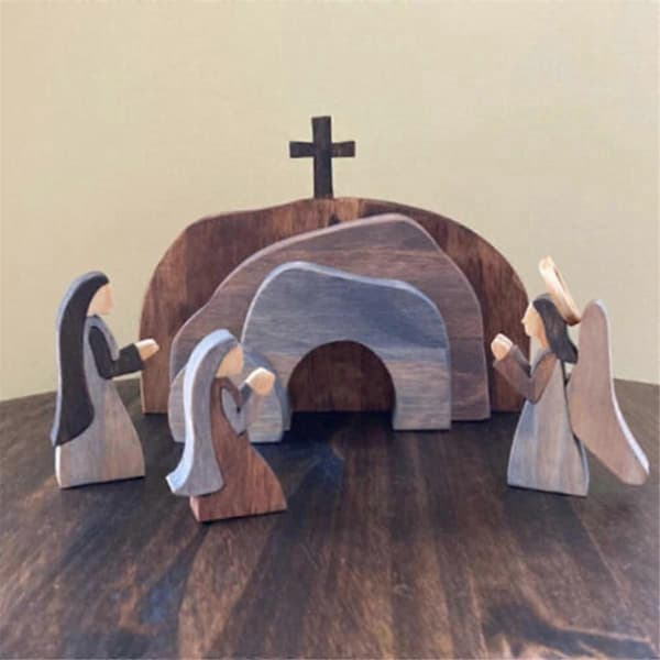 Jesus Statue Dekorasjon Tre Julekrybbe Statue Sett Påskehåndverk