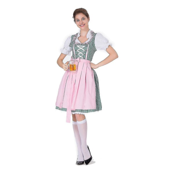 Kvinnors Oktoberfest-dräkt tysk Dirndl-klänning Kostymklänning Bayersk karnevalsfest, 100 % ny Green XL