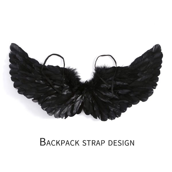 Barns svart ängelsvala fjädervinge rekvisita Halloween kostym Prestanda Prinsessan Dekoration Rollspel Angel 3pcs-L