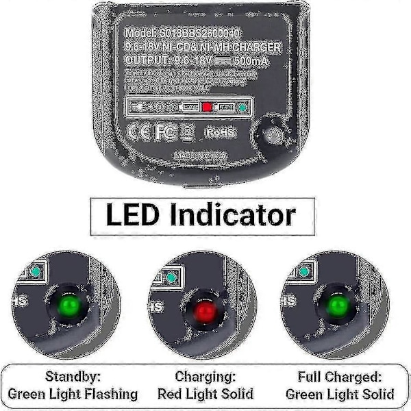 Vaihtolaturi yhteensopiva Black & Decker 9.6v 12v 14.4v 18v Nicad Nimh akun kanssa Hpb18-ope Hpb18 Hpb14 Hpb12 Hpb96 244760-00 A1718 Fsb18 B