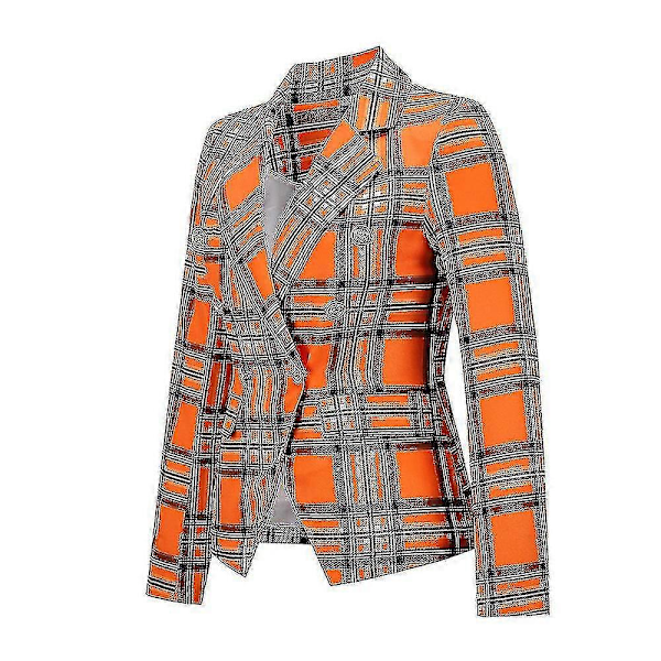 Naisten ruutukuvioinen napillinen pitkähihainen bleiseri, tyylikäs slim fit -takki