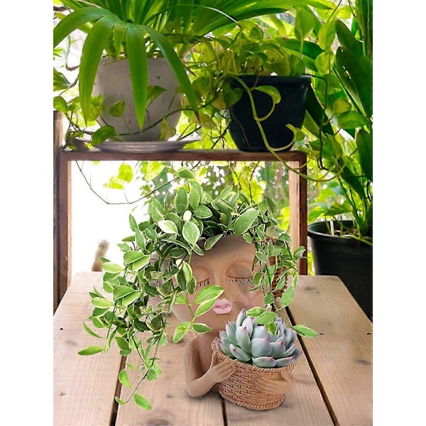 Flickans Ansikte Huvud Blomkruka Slutna Ögon Figur Skulptur Ornament Kreativ Dockvas, 100% Ny
