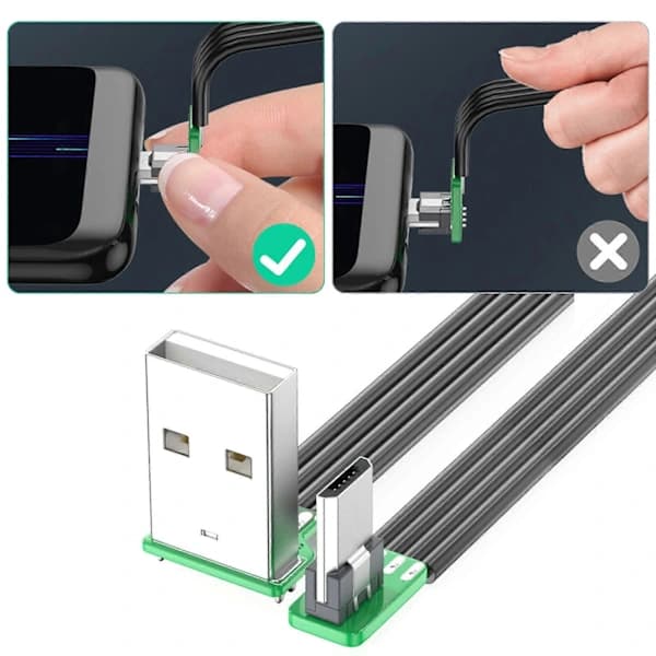 90-graders USB 2.0 til Micro USB rettvinklet datakabel, støtter hurtiglading og dataoverføring, 5 cm USB-grensesnitt.