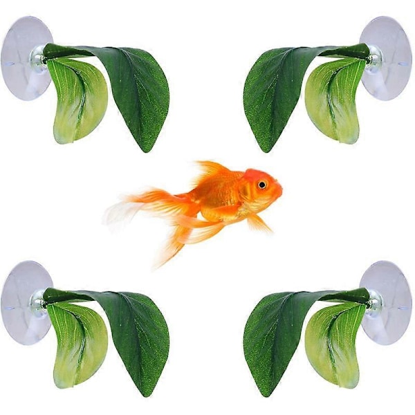 Flytande Löv Hängmatta Betta Säng Hängmatta Form Löv för Akvarium Grön, 4 Enheter (1-pack)