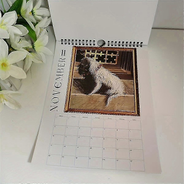 Renaissance Kalender, 2025 Vægkalender Kunst - Speciel Tyk Robust Grim Hund Vægkalender kompatibel med Organisering