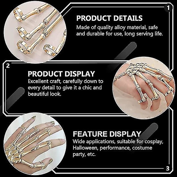 Snabb frakt Skelett Handarmband Legering Ghost Claw Armring Överdriven Gotisk Fingerring Cosplay Kostym För Män Kvinnor Gold