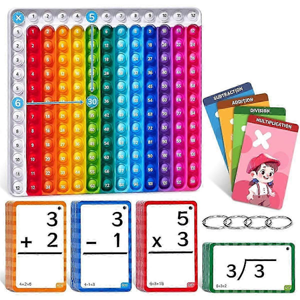 Matte Flash Cards + Fidget Chart, Mattespill kompatibelt med barn i alderen 4-8 år, Addisjon, Subtraksjon, Divisjon (Fidge