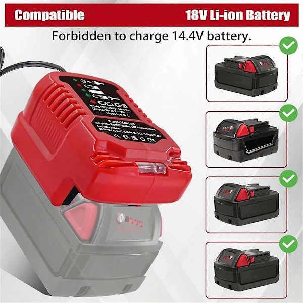 Erstatnings Mini Oplader til Milwaukee M18 18V Batteri 1/4 Størrelse af For-Original til 48-11-1850 48-11-1840 48-11-1815 EU Stik