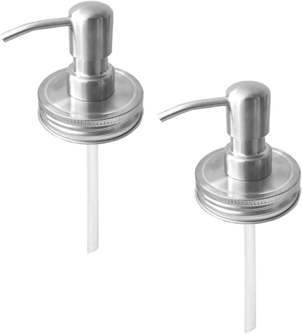 2-pak Rustfri Stål Sæbedispenser Pumpe - Rustik Håndsæbepumpe til Syltetøjsglas, Ideel til Opvaskesæbe og Lotion, 480 ml Kapacitet.