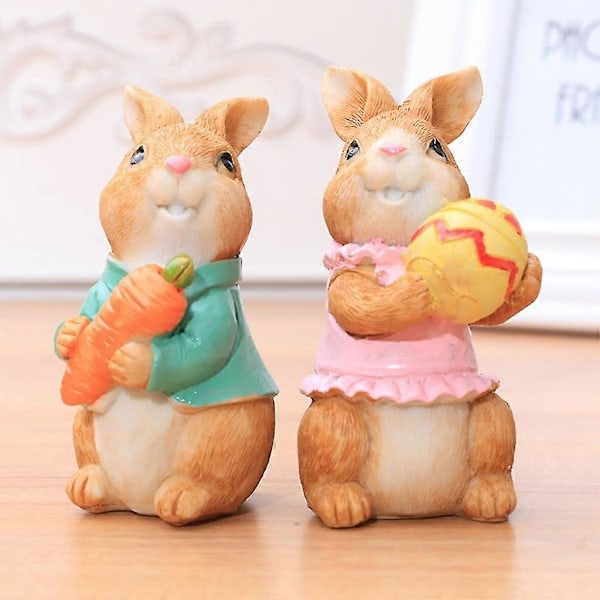 2-delars Påskhare-Ornament Harts Hare-Figurer Påsk Heminredning Bondgård-Rustik-Söt Påskkanin med Ägg Morot
