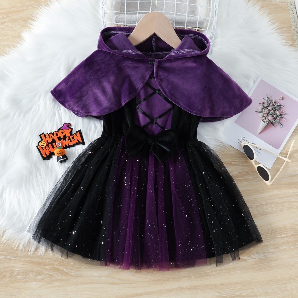 Halloweenkostymer 2023 Nytt för set Barnkarnevalskostymer Printed Cape + väst Set 2st 1-6 år gammal Purple 120 4-5Y