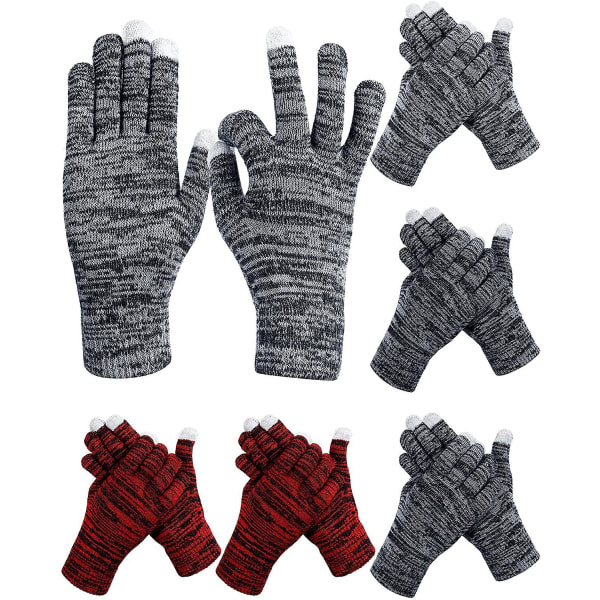 6 par vinterstickade handskar Pekskärmshandskar Fullfingerhandskar Varma thermal