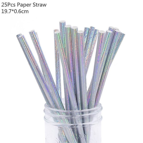 Laser engångsservis set Silver Festpappersmuggar Papperstallrikar Halmfest 25pcs paper straw