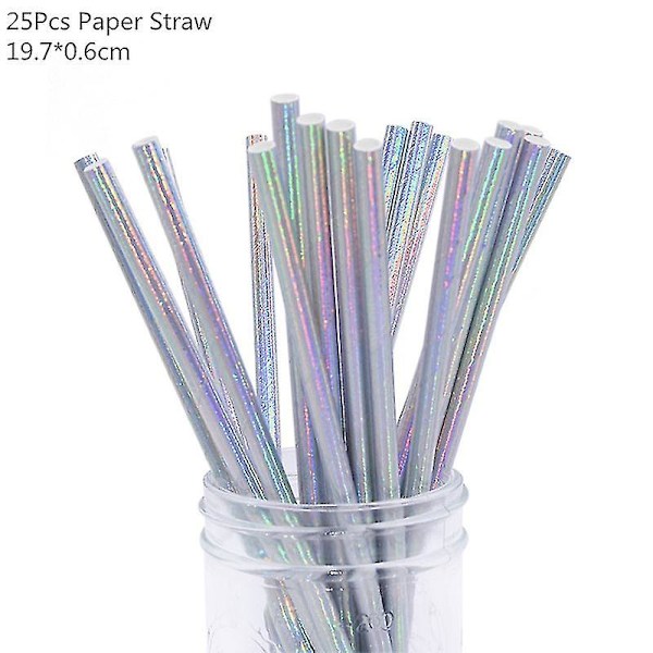 Laser engångsservis set Silver Festpappersmuggar Papperstallrikar Halmfest 25pcs paper straw