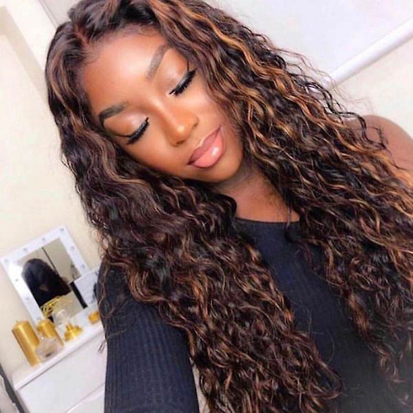 Kvinnor lockigt lång peruk Wave Blond Ombre hår peruk