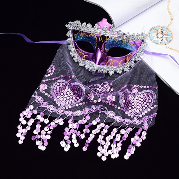 Kostym slöja mask sexig dam bal diamant venetiansk mask bröllop Purple