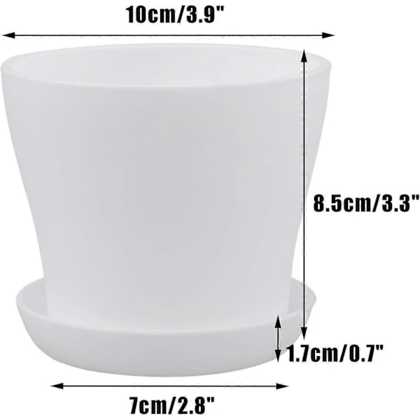 Sett med 8 Små Hvite Plastblomsterpotter 10cm for Kontor, Hjem, Kontor med Brett/Paller