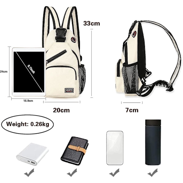 Svart emme Bröstväska Små Ryggsäckar med Hörlurshål Axelväska Flicka Axelväska Sling Bag för Vandring Cykling Camping Tålig Polyester
