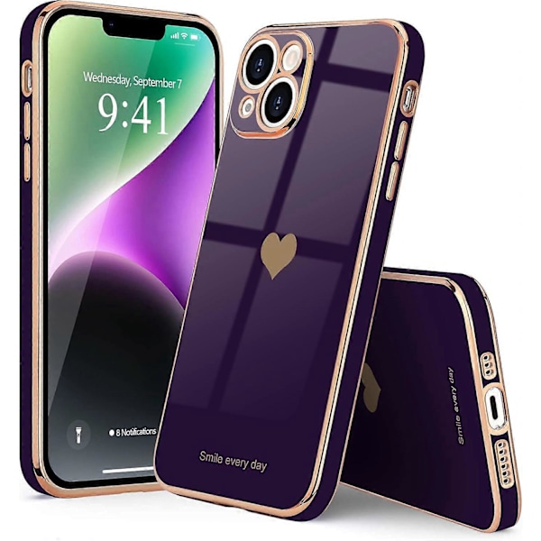 1 st Kompatibel med iPhone 14 Plus Skal för Tjej Kvinnor Sött Kärlekshjärta Lyxig Plätering Mjukt Baksida Upphöjt Kameraskydd Stötfångare Silikon Shoc